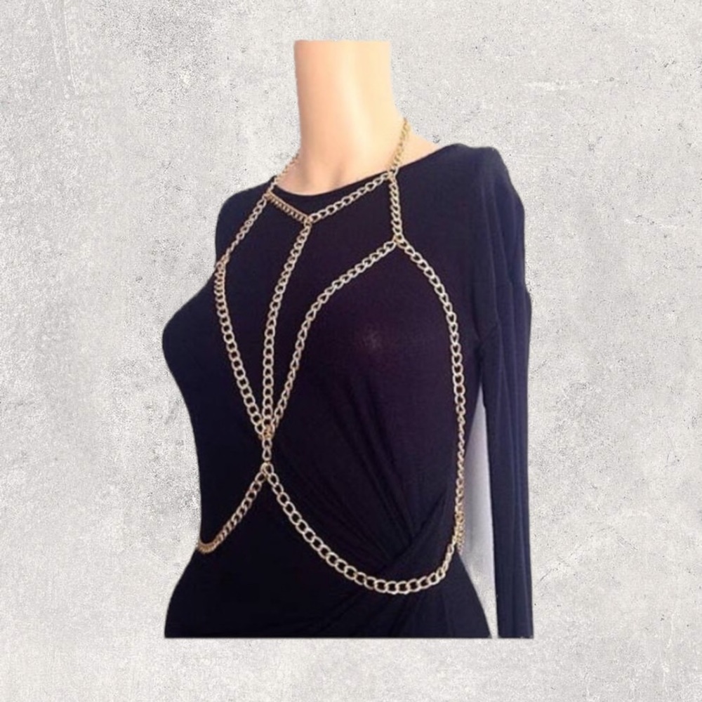 Dominatrix Body Chain Lightweight Metal Gold